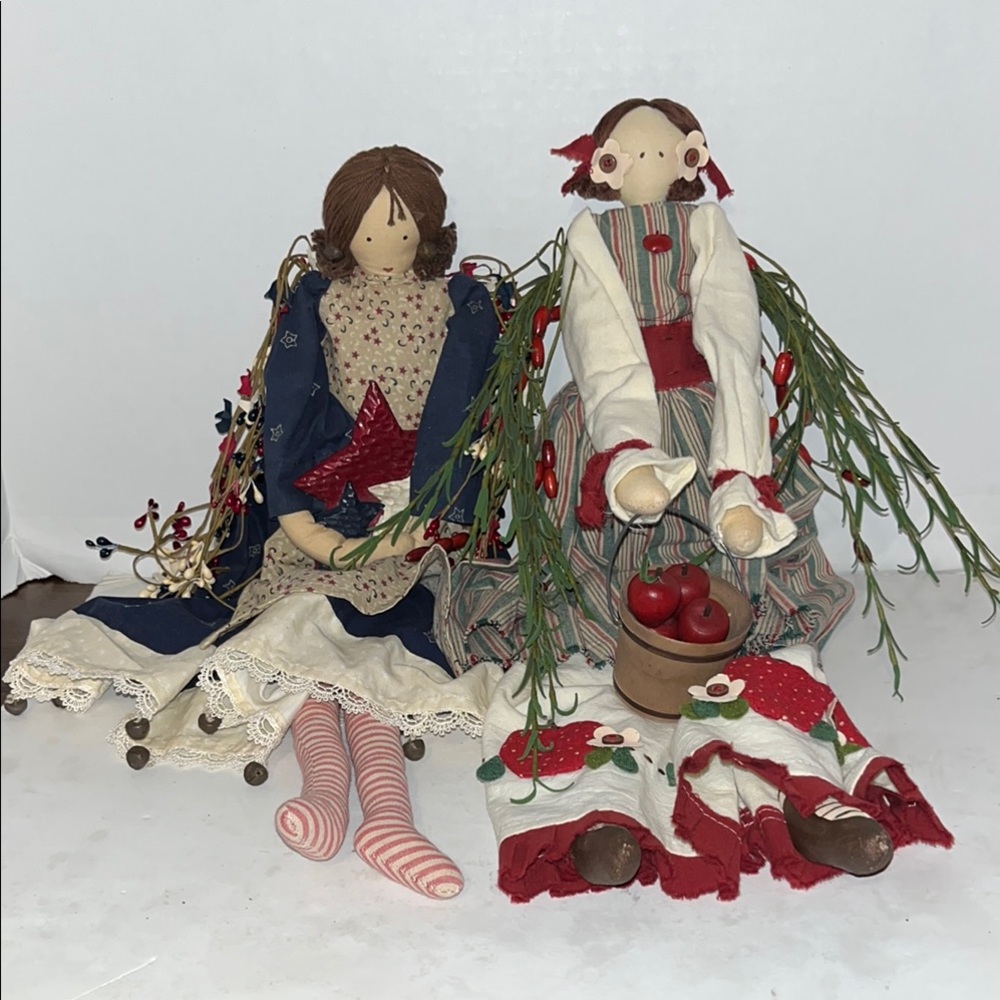 Handmade  20”  Dolls Red and Blue Holiday Decor Set with Festive Accents